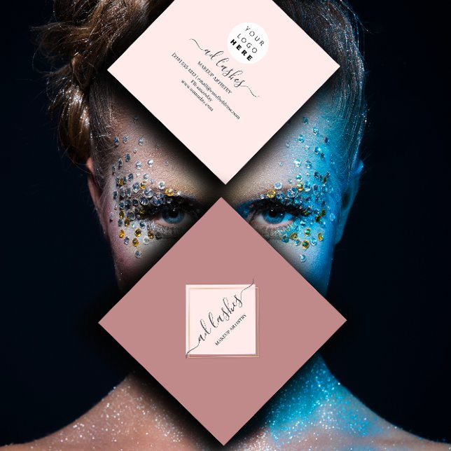 Cartão De Visita Quadrado Artista Makeup Lashes Beautique Logo Rosa (Makeup Artist Lashes Beauty Beautique Logo Rose Square Business Card)