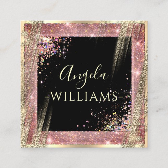 Cartão De Visita Quadrado Artista Makeup Único Salon QR Code Black Rosa (Frente)