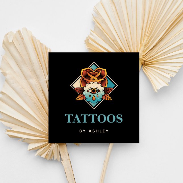 Cartão De Visita Quadrado Artista Moderno Mística de Terceiro Olho Tatuagem  (Criador carregado)