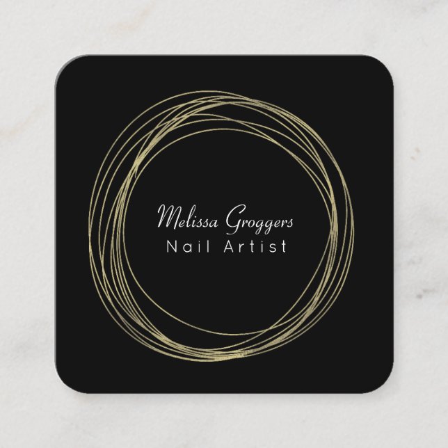 Cartão De Visita Quadrado Artista Nail Moderno Faux Circulares Dourados Mão  (Frente)