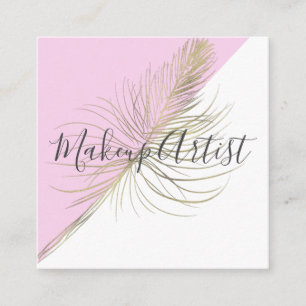 Cartão De Visita Quadrado Artista Rosa Dourada Faux Feather Salon