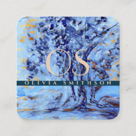 Cartão De Visita Quadrado Árvore Artística Profissional Monograma QR