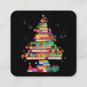 Cartão De Visita Quadrado Árvore da Biblioteca de Feliz Natal
