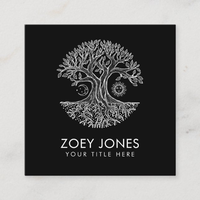 Cartão De Visita Quadrado Árvore da Vida - Yggdrasil (Frente)