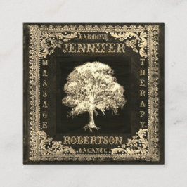 Cartão De Visita Quadrado Árvore de vida e do linho rústico