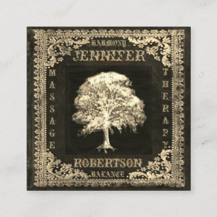 Cartão De Visita Quadrado Árvore de vida e do linho rústico