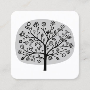 Cartão De Visita Quadrado Árvore Flor - Cinzas