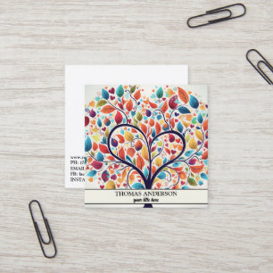 Cartão De Visita Quadrado Árvore Personalizada Moderna da Vida - Folhas Colo