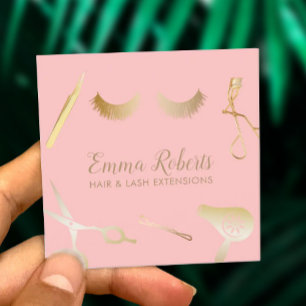 Cartão De Visita Quadrado As extensões do cabelo & da pestana modernas cora