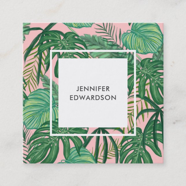 Cartão De Visita Quadrado As folhas tropicais verdes modernas da aguarela (Frente)