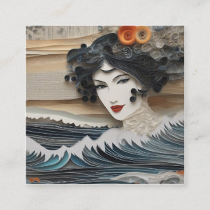 Cartão De Visita Quadrado As ondas do estilo de aquarela de fundo são muito 