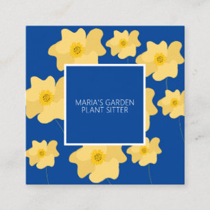 Cartão De Visita Quadrado Assente de Jardim Floral Papoula Amarela Azul