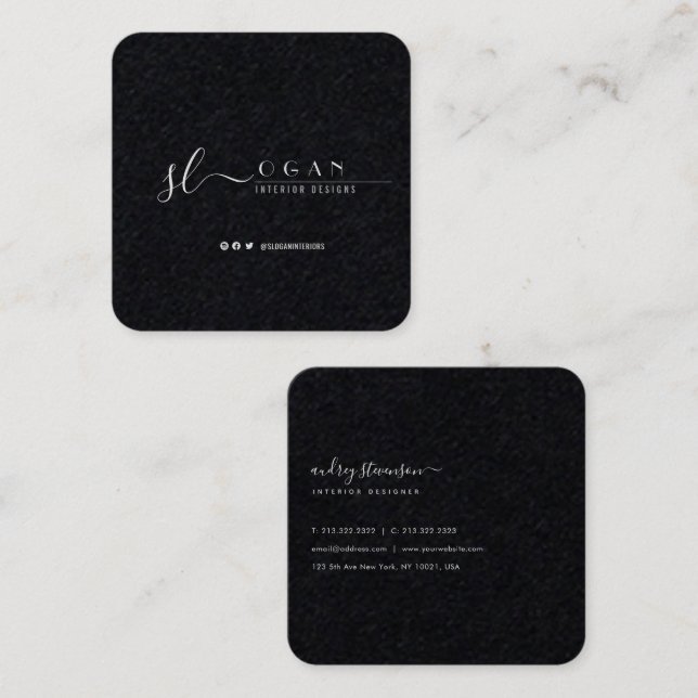 Cartão De Visita Quadrado Assinatura Chic Profissional - Preto Premium Profu (Frente/Verso)