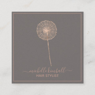 Cartão De Visita Quadrado Assinatura Dandelion em Rosa Dourado   Negócios Qu