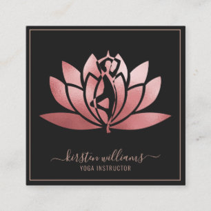 Cartão De Visita Quadrado Assinatura Dourada Lotus Flower Yoga Pose rosa