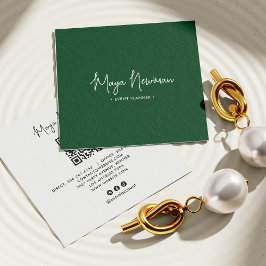 Cartão De Visita Quadrado ASSINATURA VERDE FLORESTA Código QR Mínimo Moderno