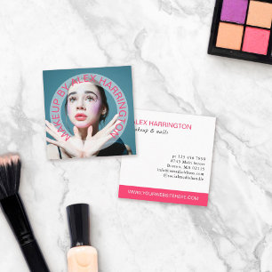 Cartão De Visita Quadrado Ativação de Fotografias de Texto Rosa Quente Curva