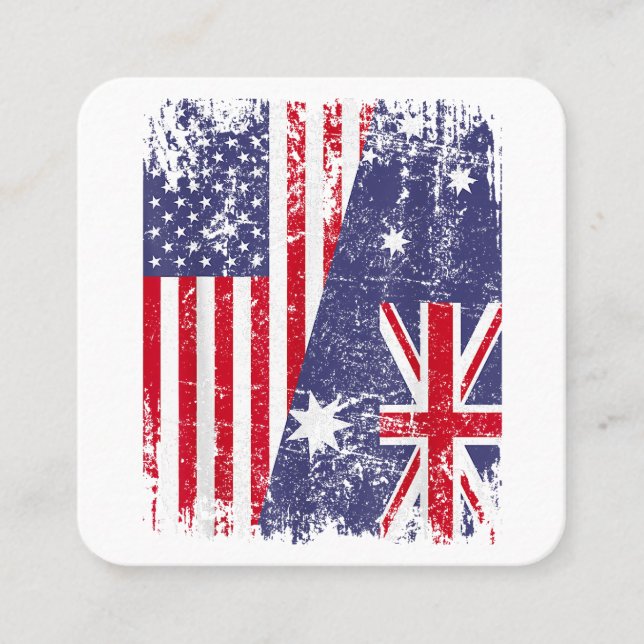 Cartão De Visita Quadrado AUSTRALIANA ROOTS Half American Flag AUSTRÁLIA (Frente)