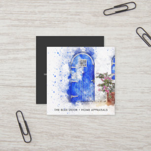 Cartão De Visita Quadrado Avaliador de Imóveis Porta Azul Aquarela