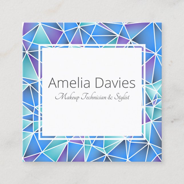 Cartão De Visita Quadrado Azuis geométricos e roxos (Frente)