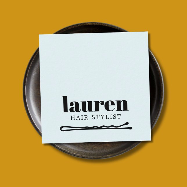 Cartão De Visita Quadrado Azul-escuro moderno, preto, negro, Bobby Pin Hair (Criador carregado)