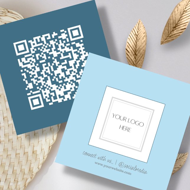 Cartão De Visita Quadrado Azul | Logotipo | Código QR (Criador carregado)