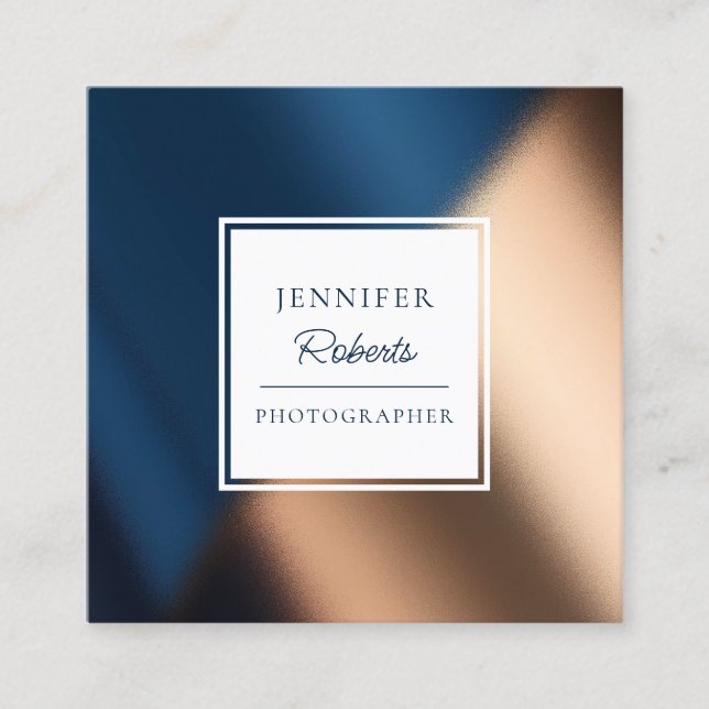 Cartão De Visita Quadrado Azul Marinho Moderno Luxo Elegante (Frente)