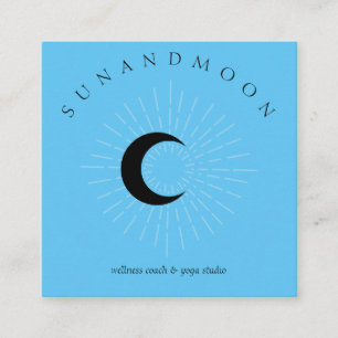 Cartão De Visita Quadrado Azul Minimal Moderno Celestial Sol Lua