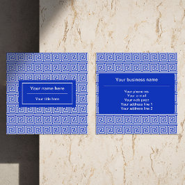 Cartão De Visita Quadrado Azul-padrão dos quadrados-chave gregos