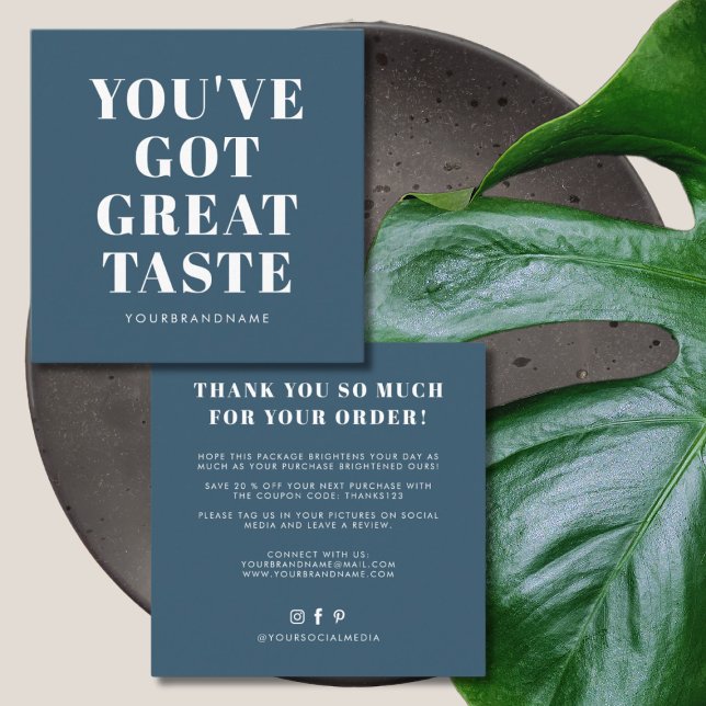 Cartão De Visita Quadrado Azul profundo você tem excelente sabor obrigado (Criador carregado)