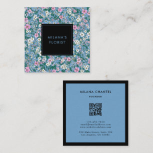 Cartão De Visita Quadrado Azul Rosa Branco Moderno Floral Florista Tendência