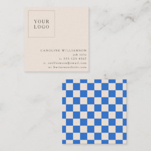 Cartão De Visita Quadrado Azul Xadrez Simples Moderno Seu Logotipo Personali