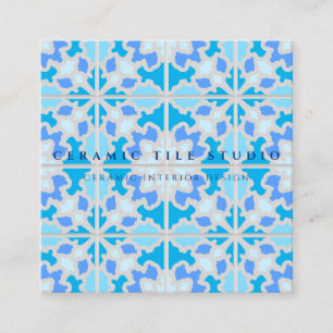 Cartão De Visita Quadrado Azulejo Cerâmico Azul Cinza