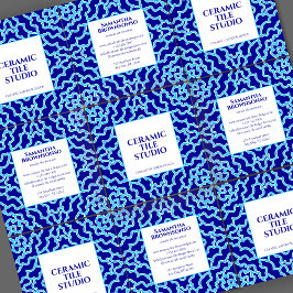 Cartão De Visita Quadrado Azulejo Mosaico Azul Marinho Sem Costura