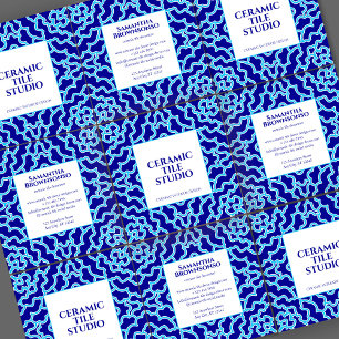 Cartão De Visita Quadrado Azulejo Mosaico Azul Marinho Sem Costura