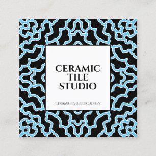 Cartão De Visita Quadrado Azulejo Mosaico Azul Preto Sem Costura
