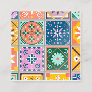Cartão De Visita Quadrado Azulejo Wall Art marroquino | Zellij Amarelo- Azul