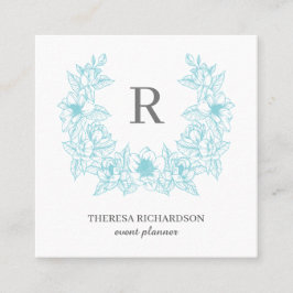 Cartão De Visita Quadrado Azure Magnolia Wreath Monograma - mídia social