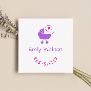 Cartão De Visita Quadrado Babá De Coração Púrpura E Cute Baby Stroller