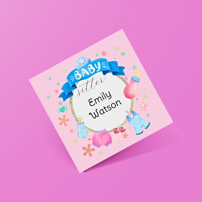 Cartão De Visita Quadrado Babá do Círculo Festivo Babysitter (Criador carregado)