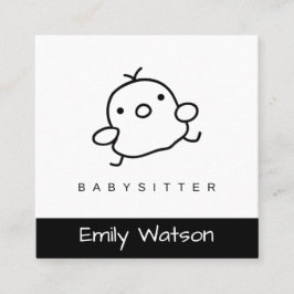 Cartão De Visita Quadrado Babysitter Pintinho preto e branco