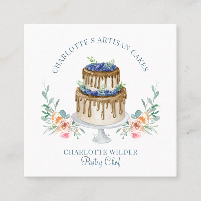 Cartão De Visita Quadrado Bagaço de pastelaria Chef Aquarela (Frente)