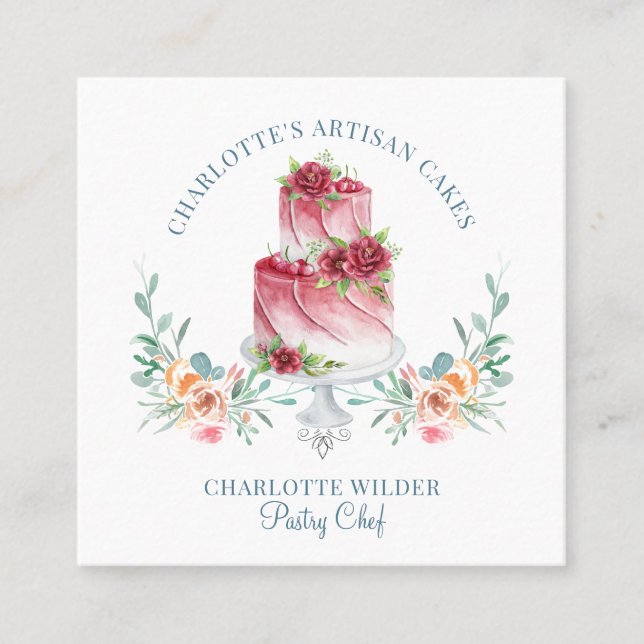 Cartão De Visita Quadrado Bagaria Pastelaria Chef Deserto De Bolo De Água (Frente)