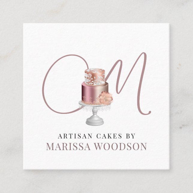 Cartão De Visita Quadrado Baker Paery Chef Pink Elegante Praça de Bolo (Frente)