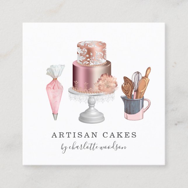 Cartão De Visita Quadrado Baker Pastelaria Produtos De Aquecedro (Frente)