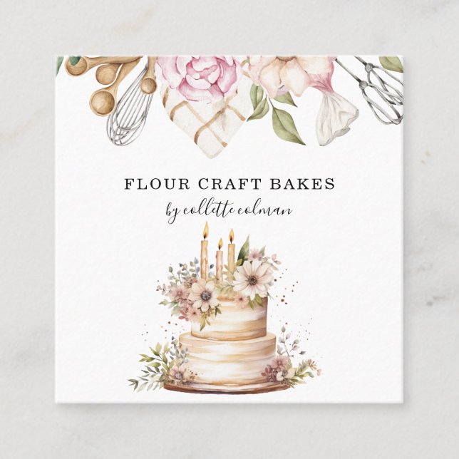 Cartão De Visita Quadrado Baker Pasteleiro Cadeado Ferramentas de Aqueciment (Frente)