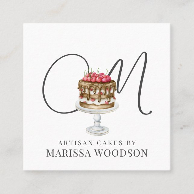 Cartão De Visita Quadrado Baker Pasteleiro Pink Elegante (Frente)