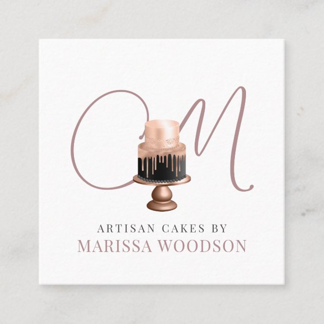 Cartão De Visita Quadrado Baker Pasteleiro Pink Elegante (Frente)