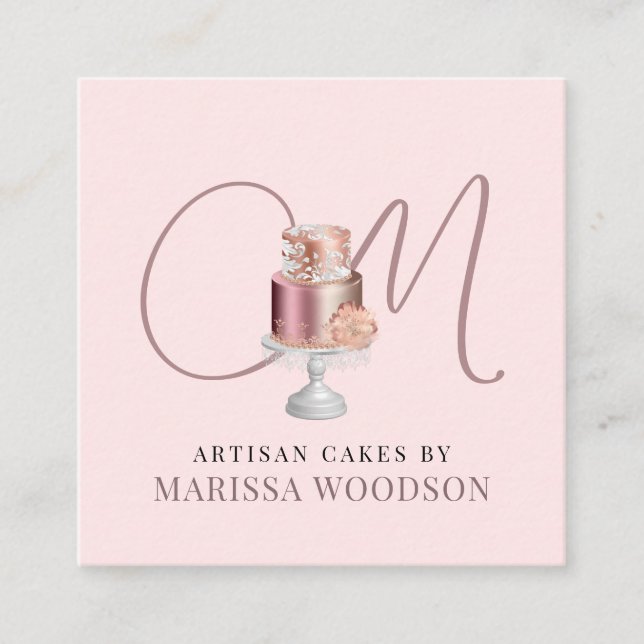 Cartão De Visita Quadrado Baker Pasteleiro Pink Elegante (Frente)