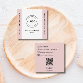 Cartão De Visita Quadrado Bakery Logo QR Code Social Media Blush Pink